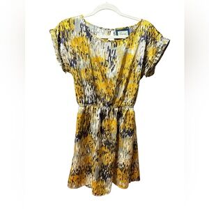 Emmelee For F.C. Yellow Abstract Print Mini Dress Cottagecore Artsy Summer Dress